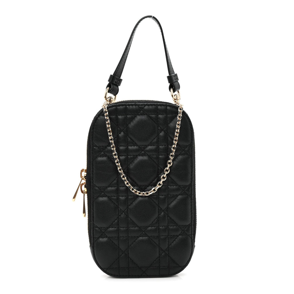 Lambskin Cannage Lady Dior Phone Holder Black