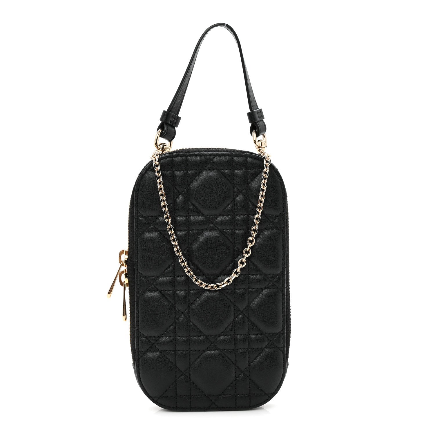 Lambskin Cannage Lady Dior Phone Holder Black