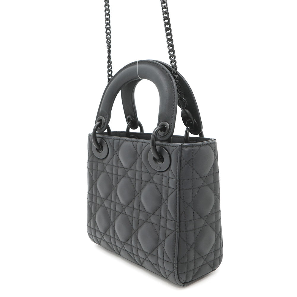 Dior Lady Dior Canage 2WAY Handbag BlackM0505SLOI Ultra Matt Calf Leather Size Mini