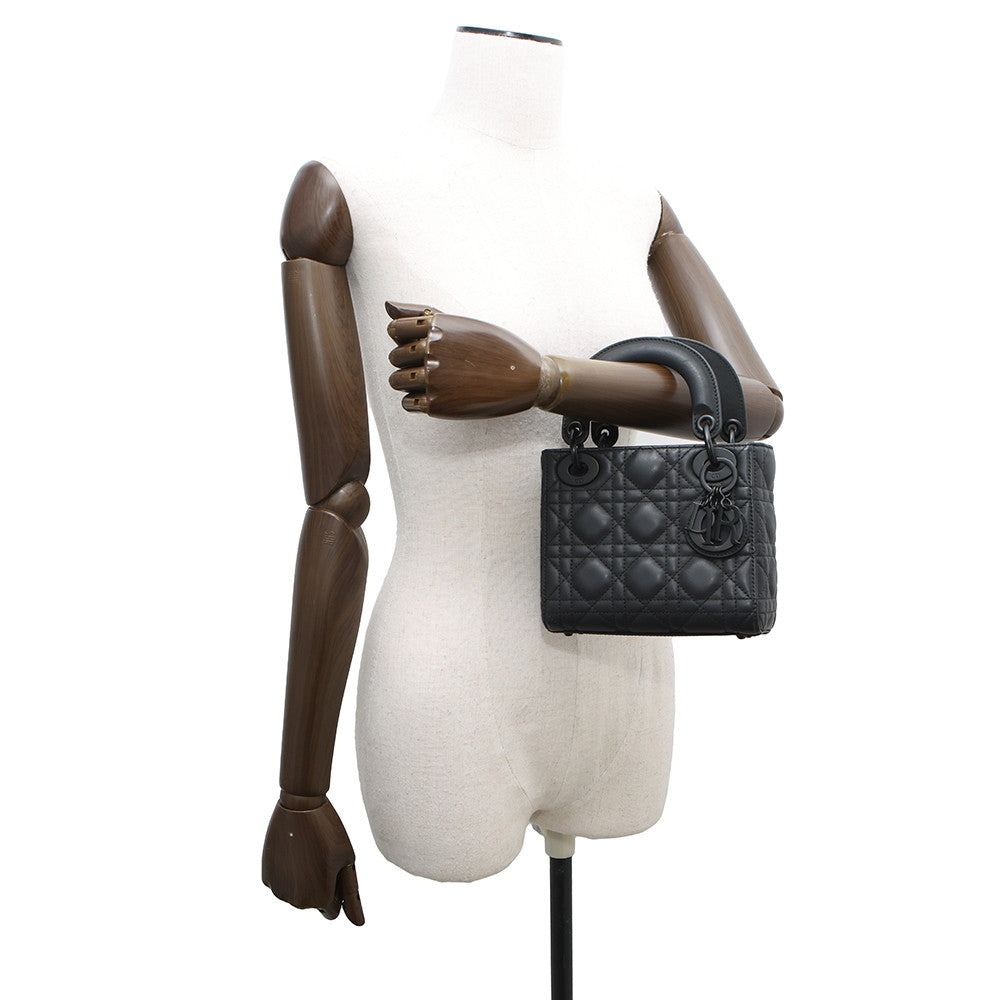 Dior Lady Dior Canage 2WAY Handbag BlackM0505SLOI Ultra Matt Calf Leather Size Mini