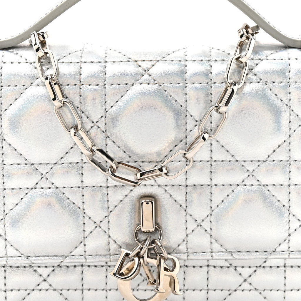 Iridescent Metallic Lambskin Cannage Mini My Dior Bag Silver