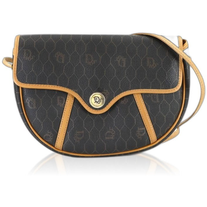 Dior Honeycomb Shoulder Bag Leather Black Brown Gold Vintage