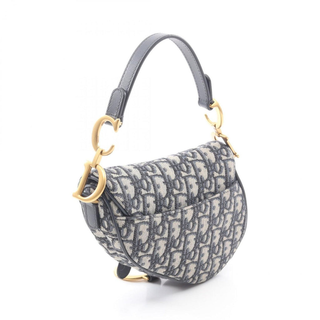 Dior Handbag Saddle Oblique Navy Canvas Leather Bag Mini
