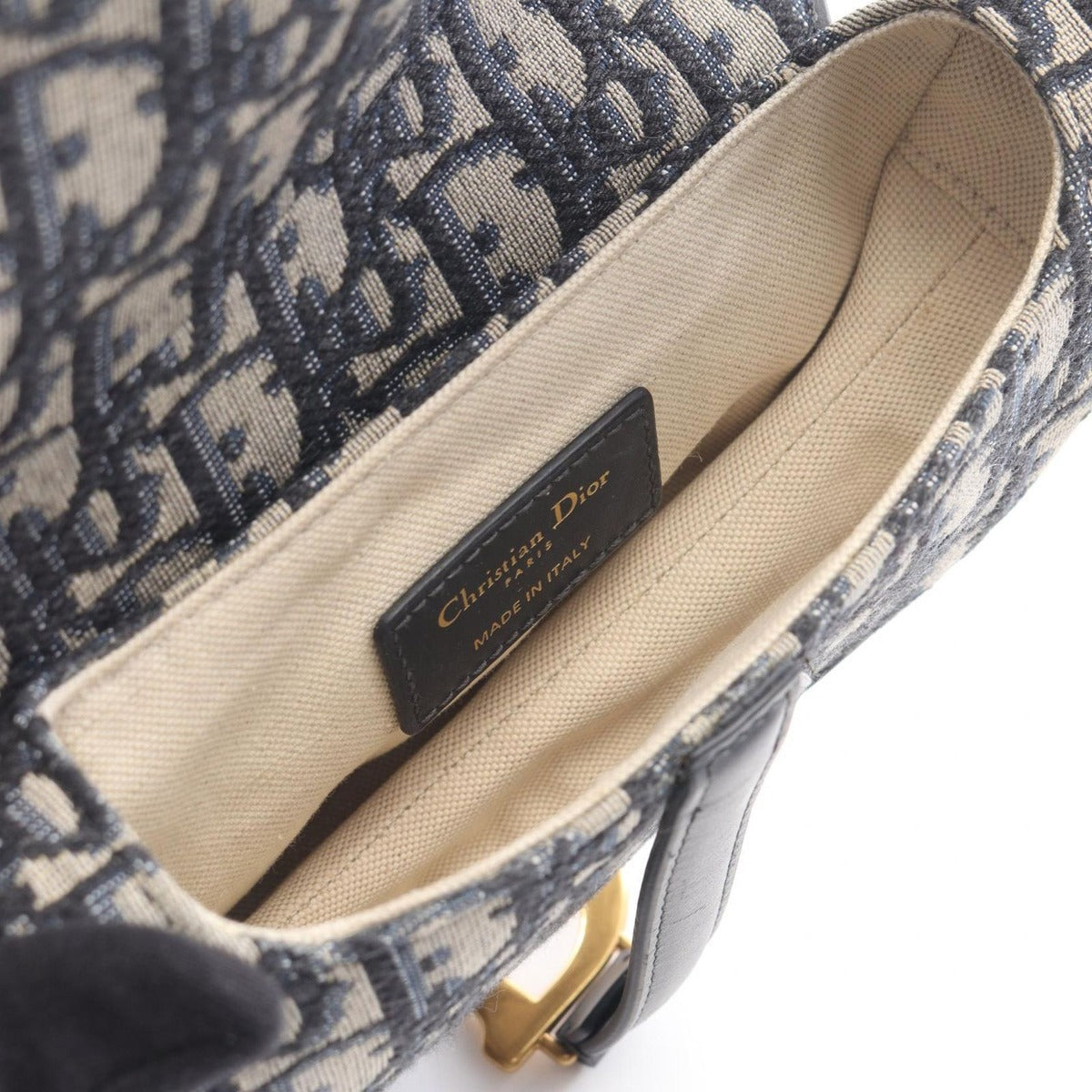 Dior Handbag Saddle Oblique Navy Canvas Leather Bag Mini