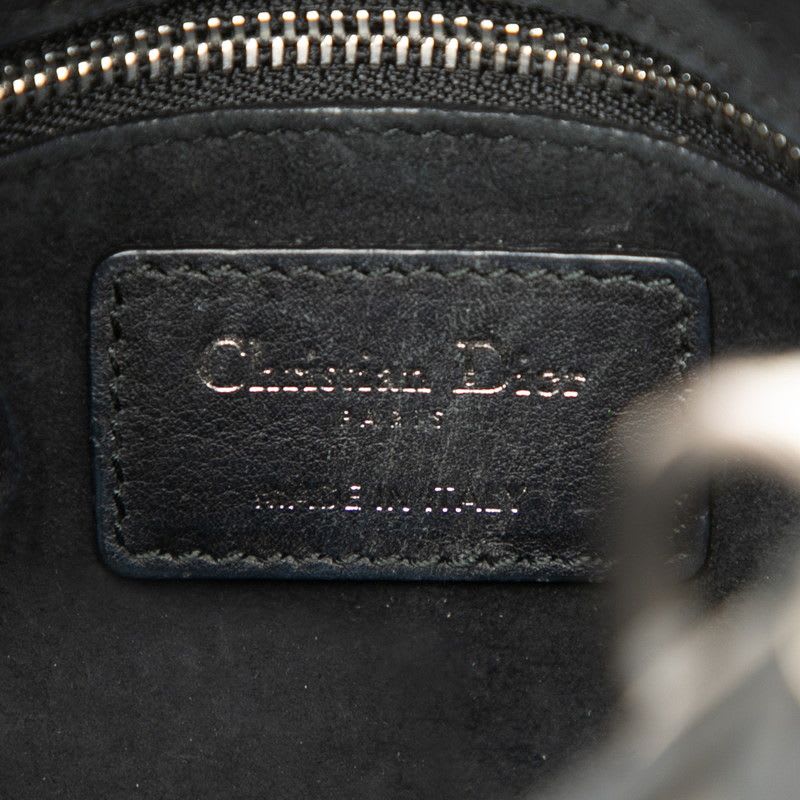 Dior Cannage Lady Studded Handbag Chain Shoulder Bag 2WAY Black Leather