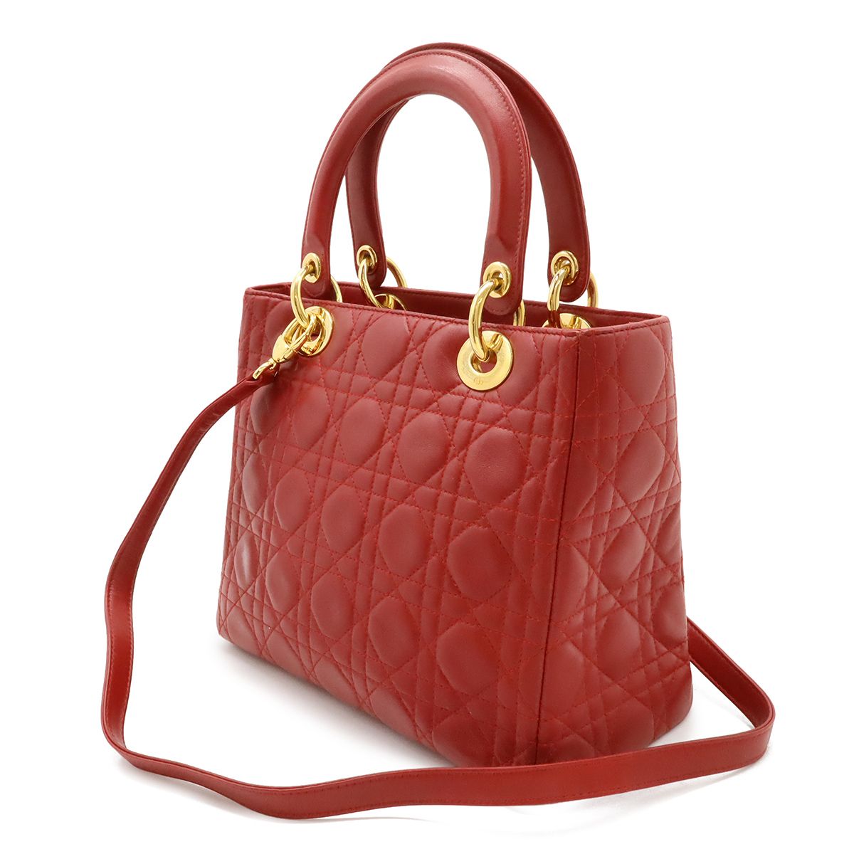Dior Cannage Tote Leather Red Gold