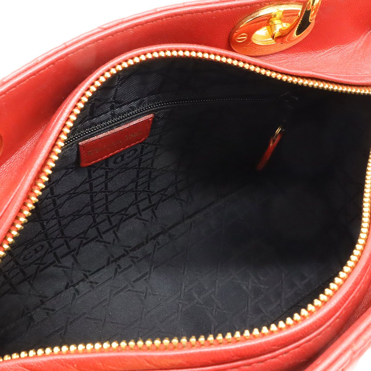 Dior Cannage Tote Leather Red Gold