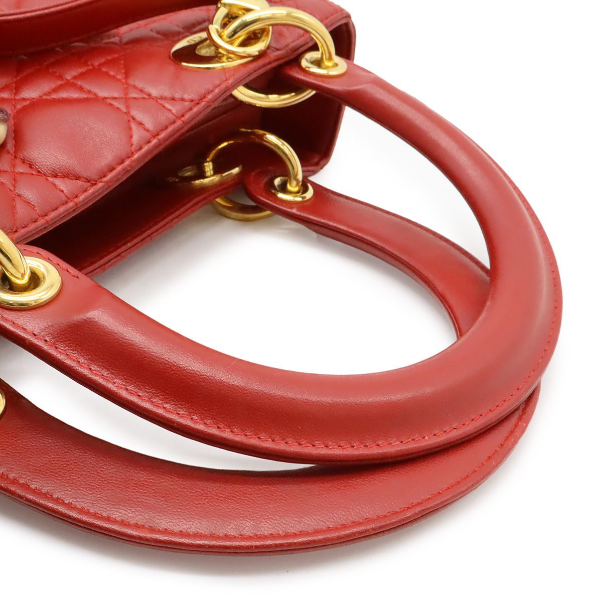 Dior Cannage Tote Leather Red Gold