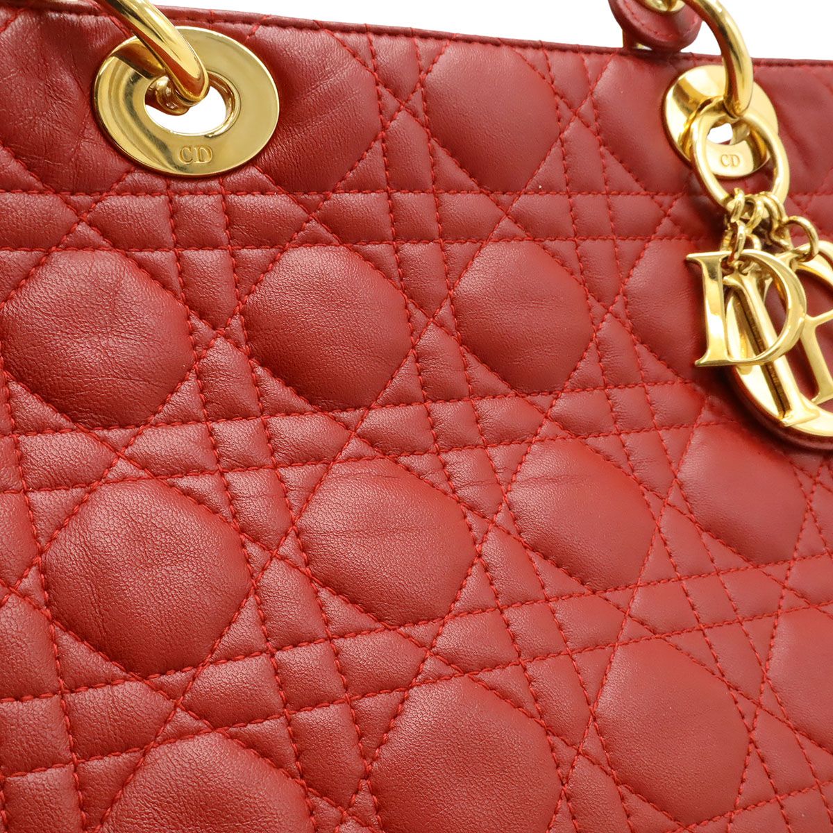 Dior Cannage Tote Leather Red Gold