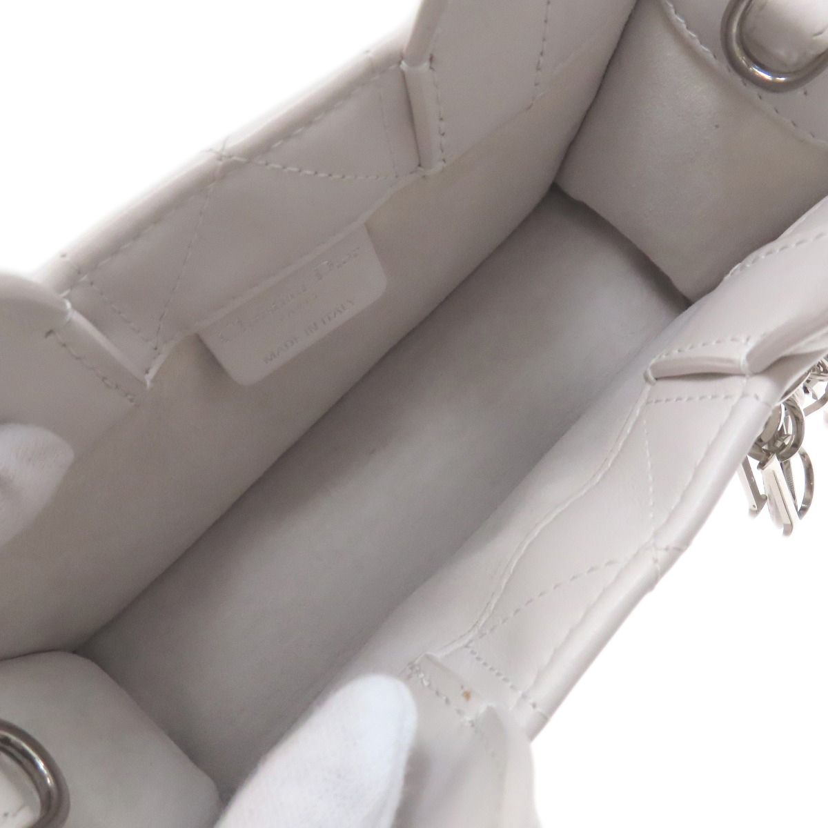Dior Book Tote Mini Macro Cannage 2-Way Handbag White Gray