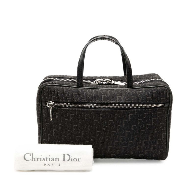 Dior Trotter Mini Handbag Cosmetic Pouch Black Canvas Leather