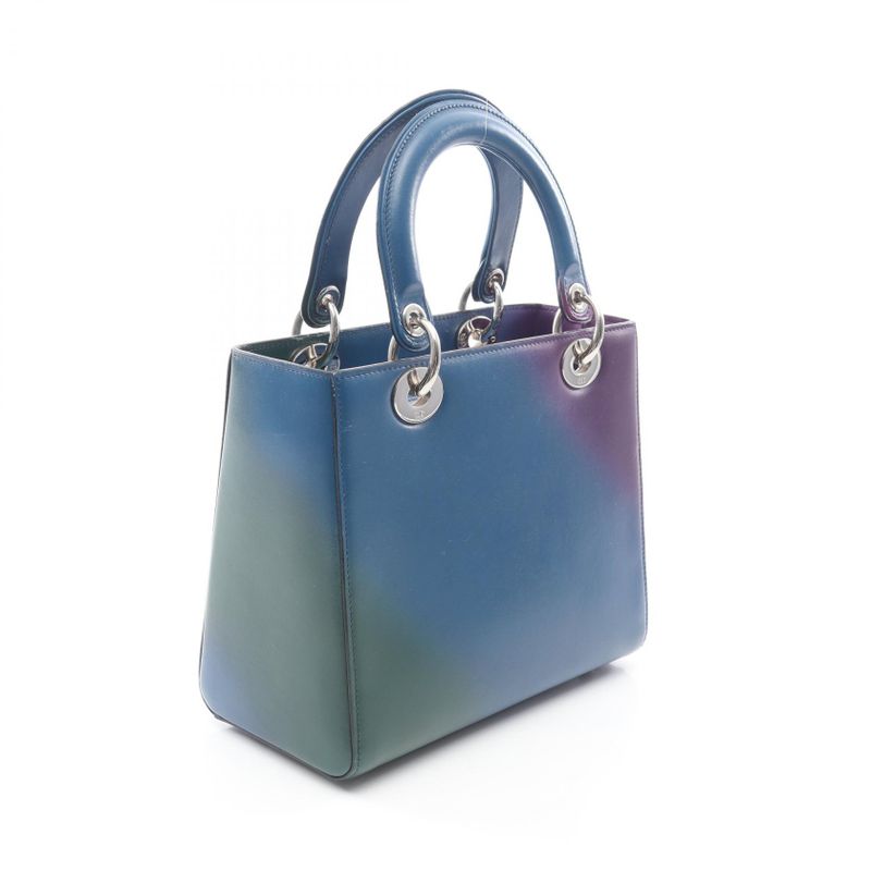 Dior Handbag Lady Dior Blue Green Purple Leather 2-Way Tote Blue Green