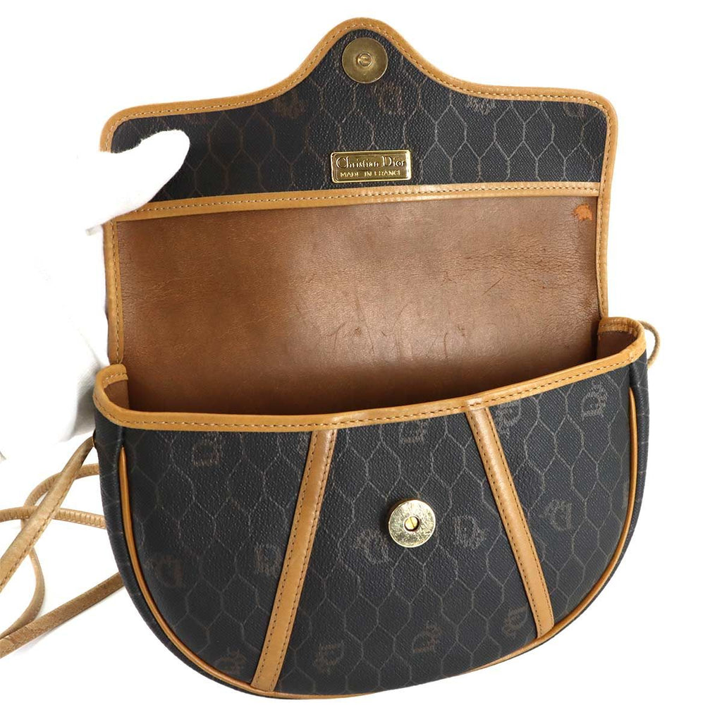 Dior Honeycomb Shoulder Bag Leather Black Brown Gold Vintage