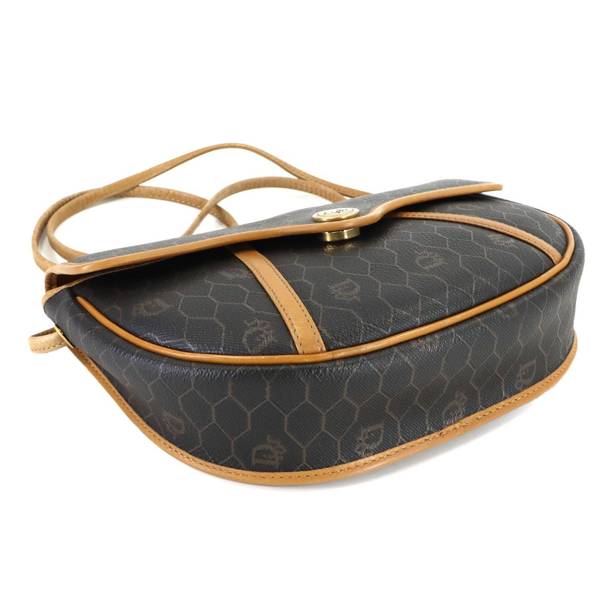 Dior Honeycomb Shoulder Bag Leather Black Brown Gold Vintage