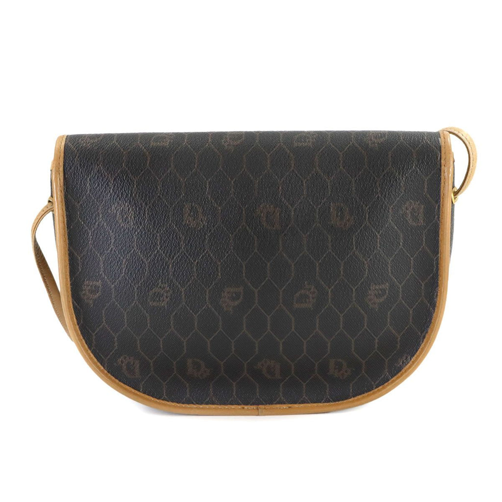 Dior Honeycomb Shoulder Bag Leather Black Brown Gold Vintage