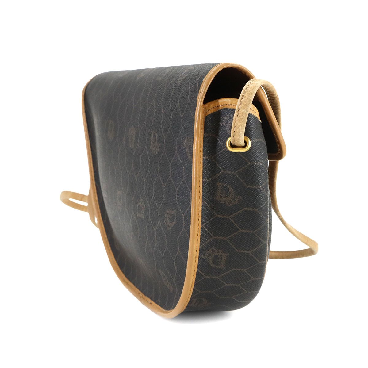Dior Honeycomb Shoulder Bag Leather Black Brown Gold Vintage
