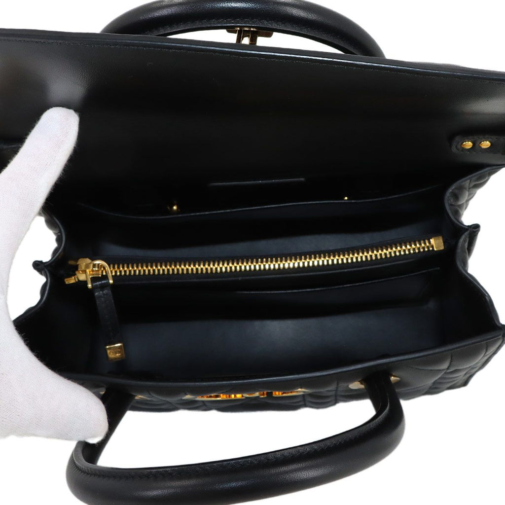 Dior Saint Honore Macro Cannage 2-Way Hand Bag Leather Black