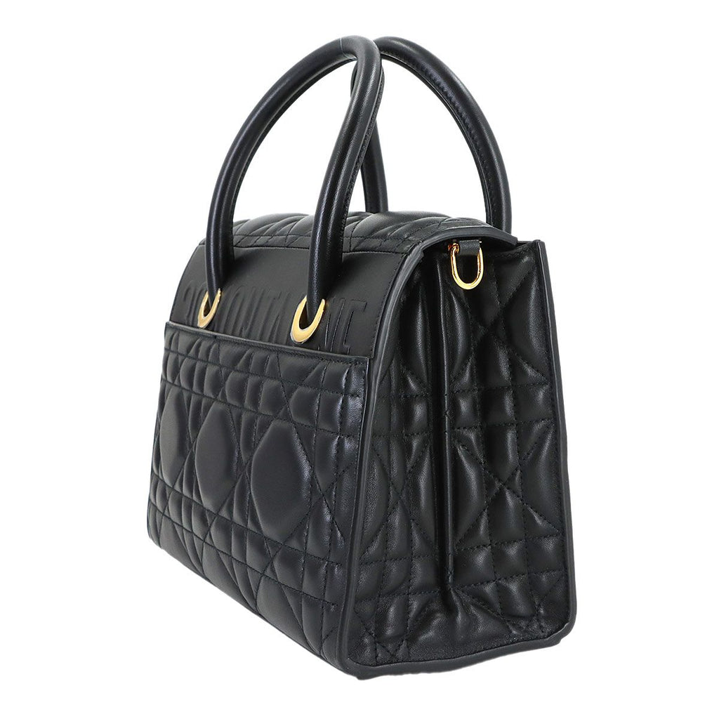 Dior Saint Honore Macro Cannage 2-Way Hand Bag Leather Black