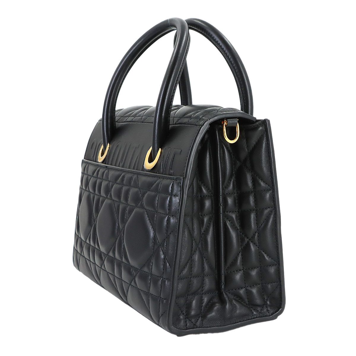 Dior Saint Honore Macro Cannage 2-Way Hand Bag Leather Black