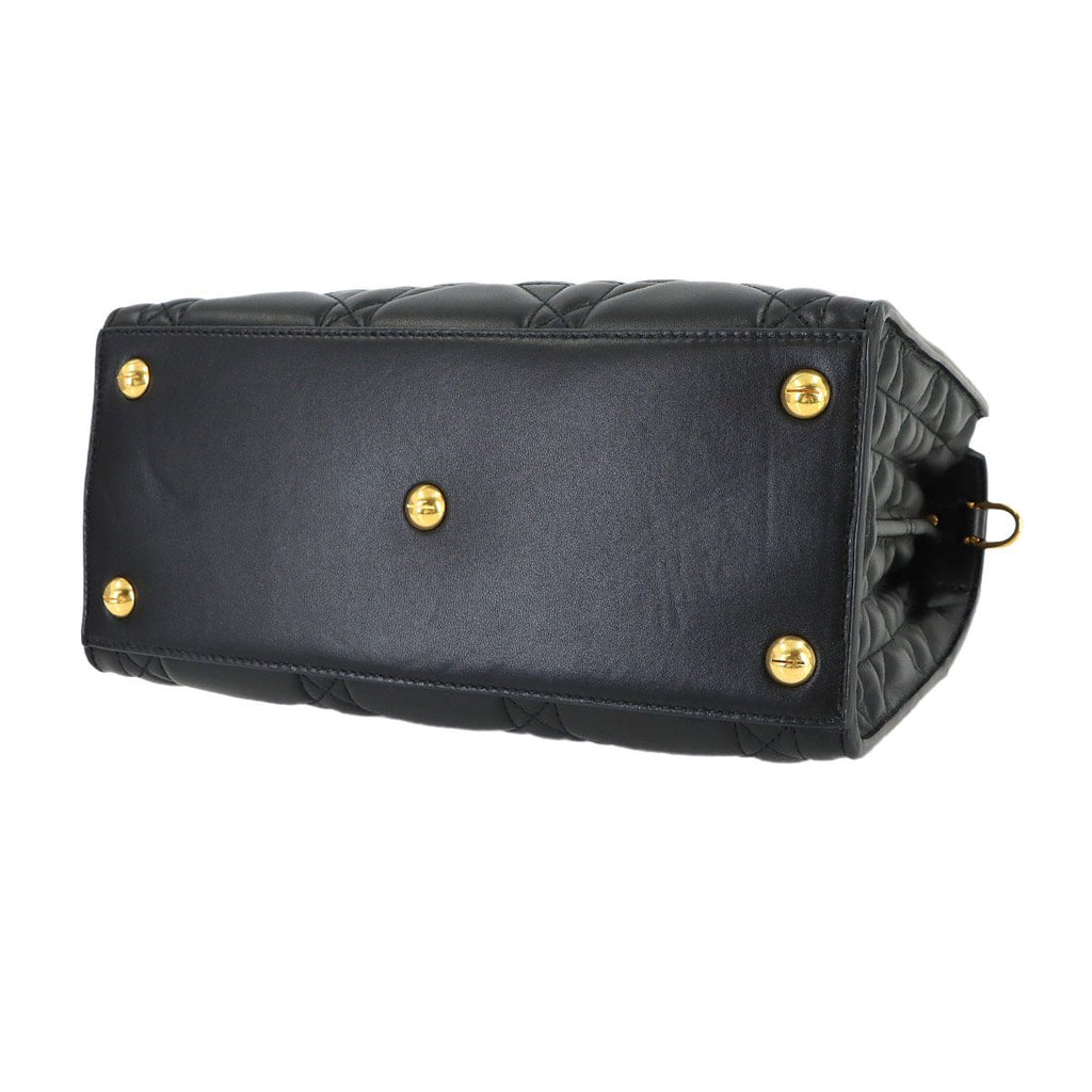 Dior Saint Honore Macro Cannage 2-Way Hand Bag Leather Black