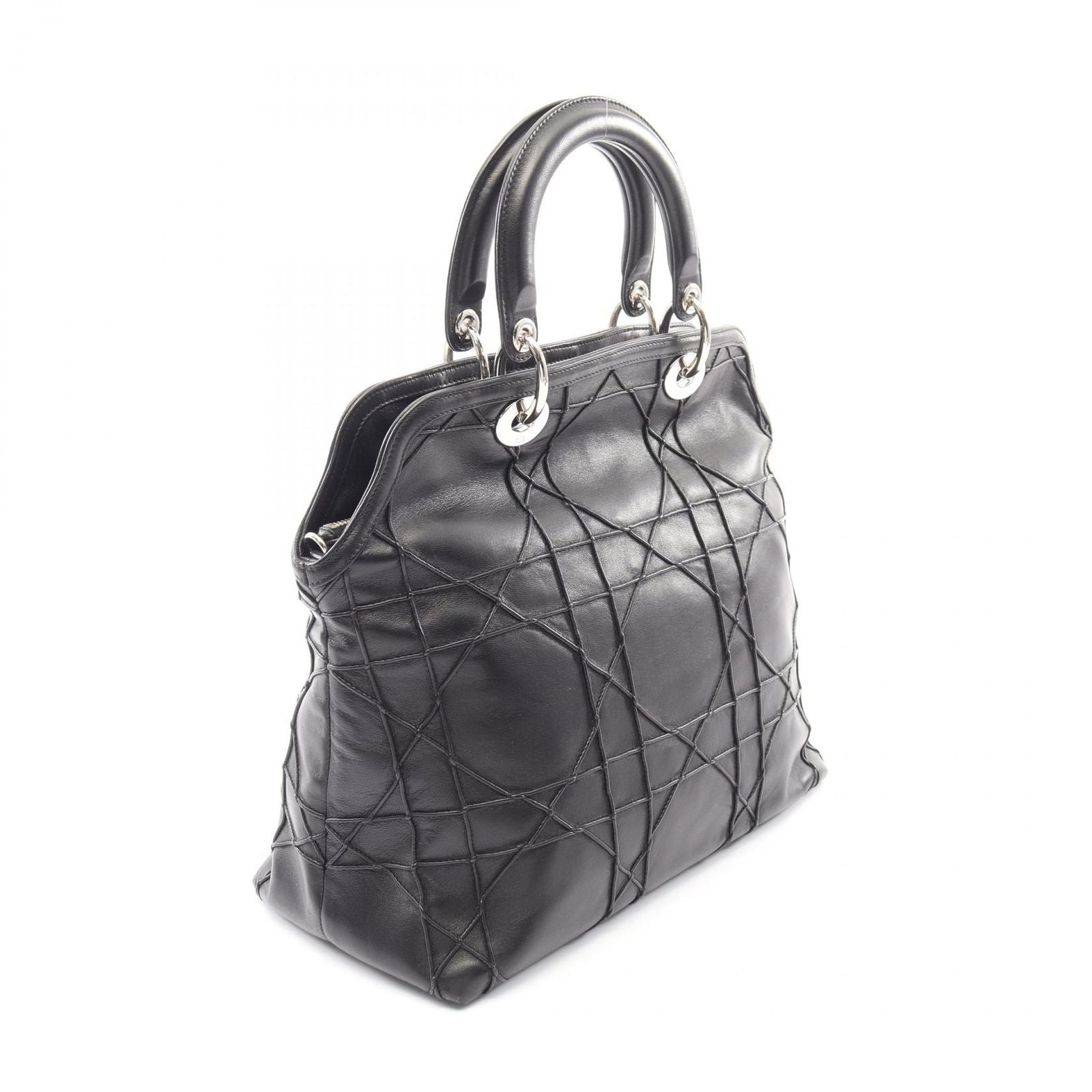 Dior Handbag Granville Cannage 2-Way Black Leather