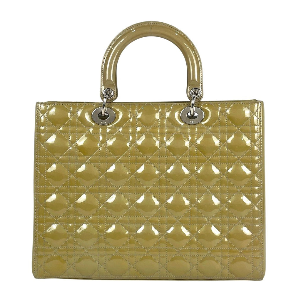 Dior Lady 2-Way Enamel Cannage Handbag Patent Leather Yellow