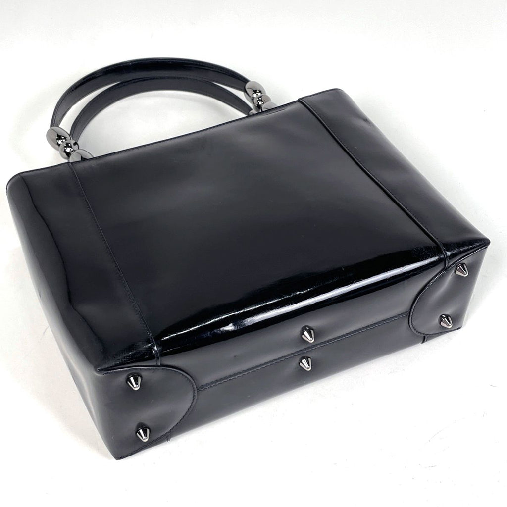 Dior Maris Pearl Handbag 2-Way Enamel Patent Leather Black