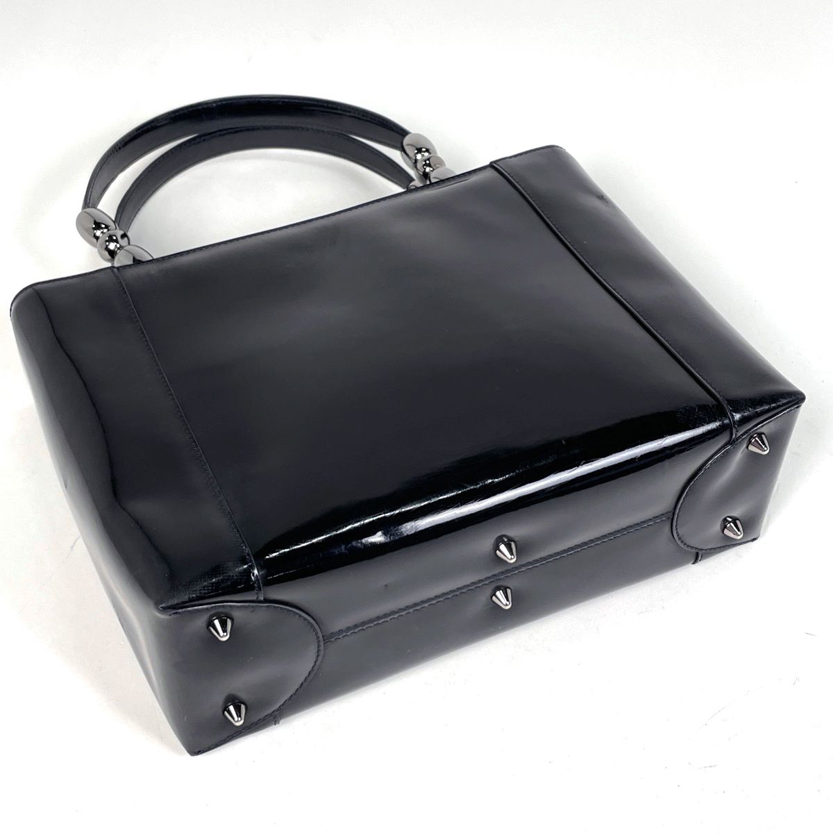 Dior Maris Pearl Handbag 2-Way Enamel Patent Leather Black