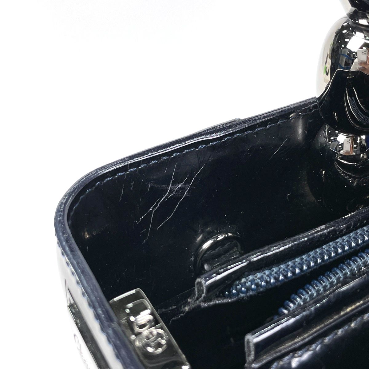 Dior Maris Pearl Handbag 2-Way Enamel Patent Leather Black