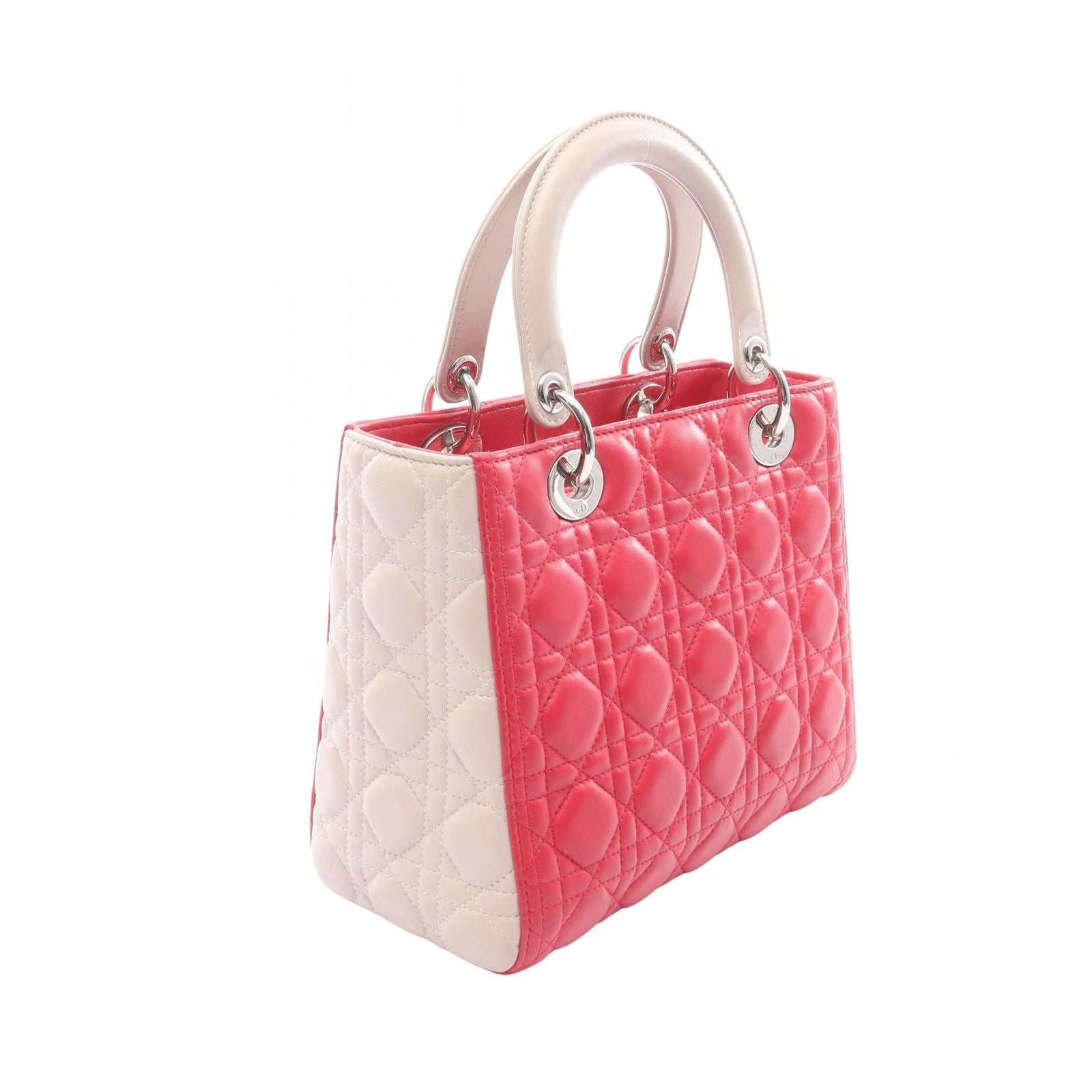 Dior Handbag Lady Dior Cannage 2-Way Magenta Light Gray Leather