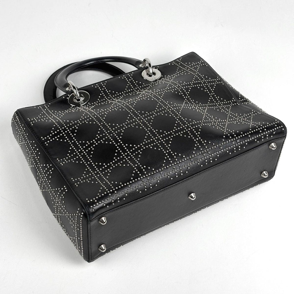 Dior Lady Studs Cannage Handbag Leather Black