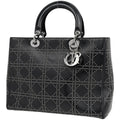 Dior Lady Studs Cannage Handbag Leather Black