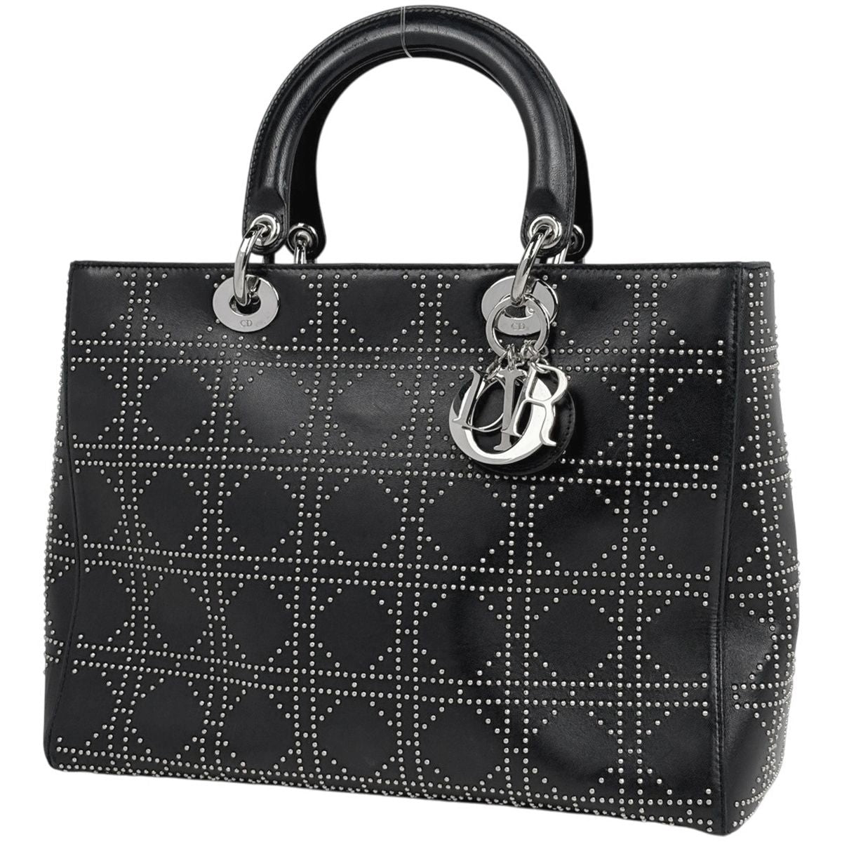 Dior Lady Studs Cannage Handbag Leather Black