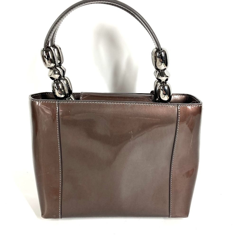 Dior Handbag Maris Pearl Logo Patent Leather Brown
