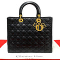 Dior Lady Cannage Stitch Leather Handbag Mini Tote Black