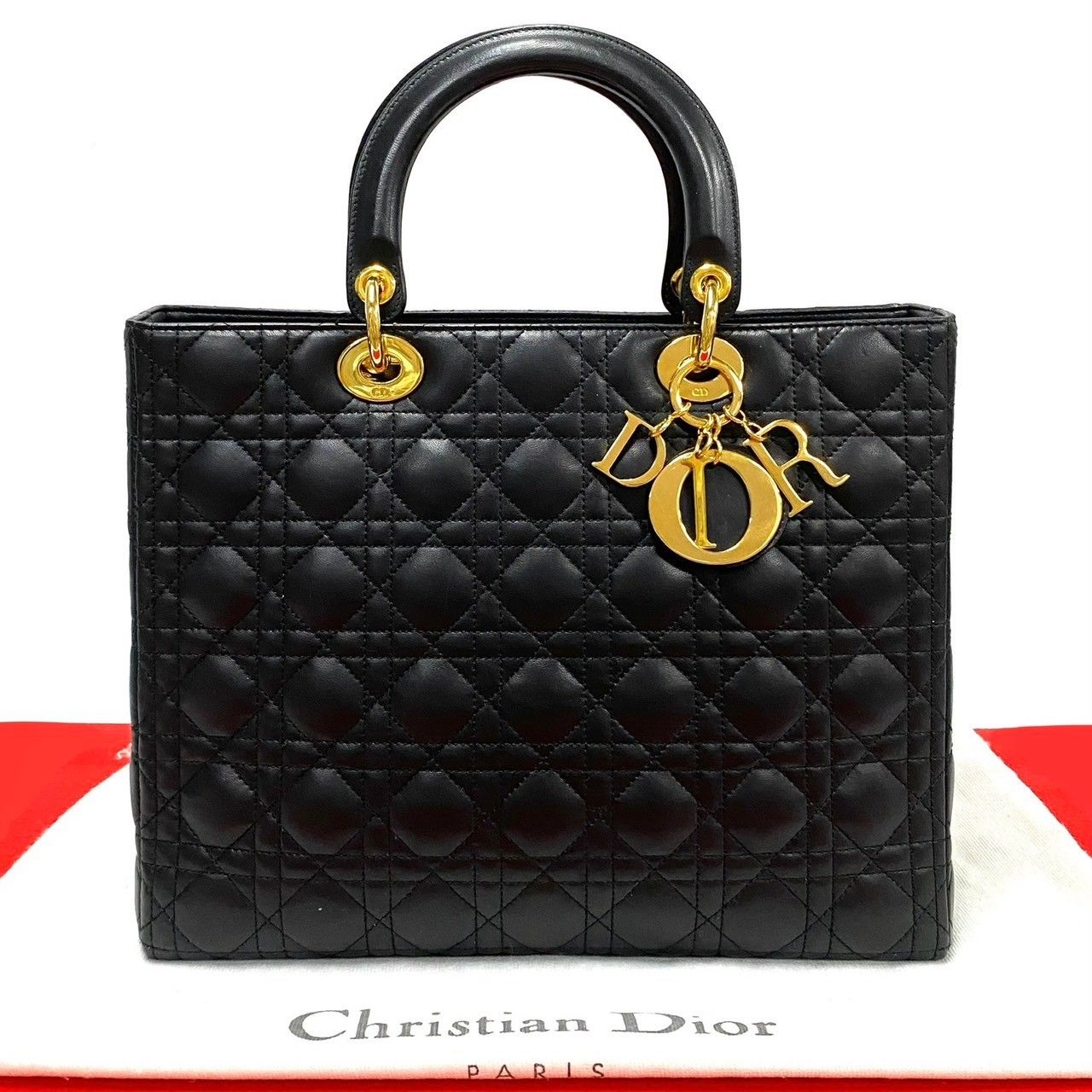 Dior Lady Cannage Stitch Leather Handbag Mini Tote Black