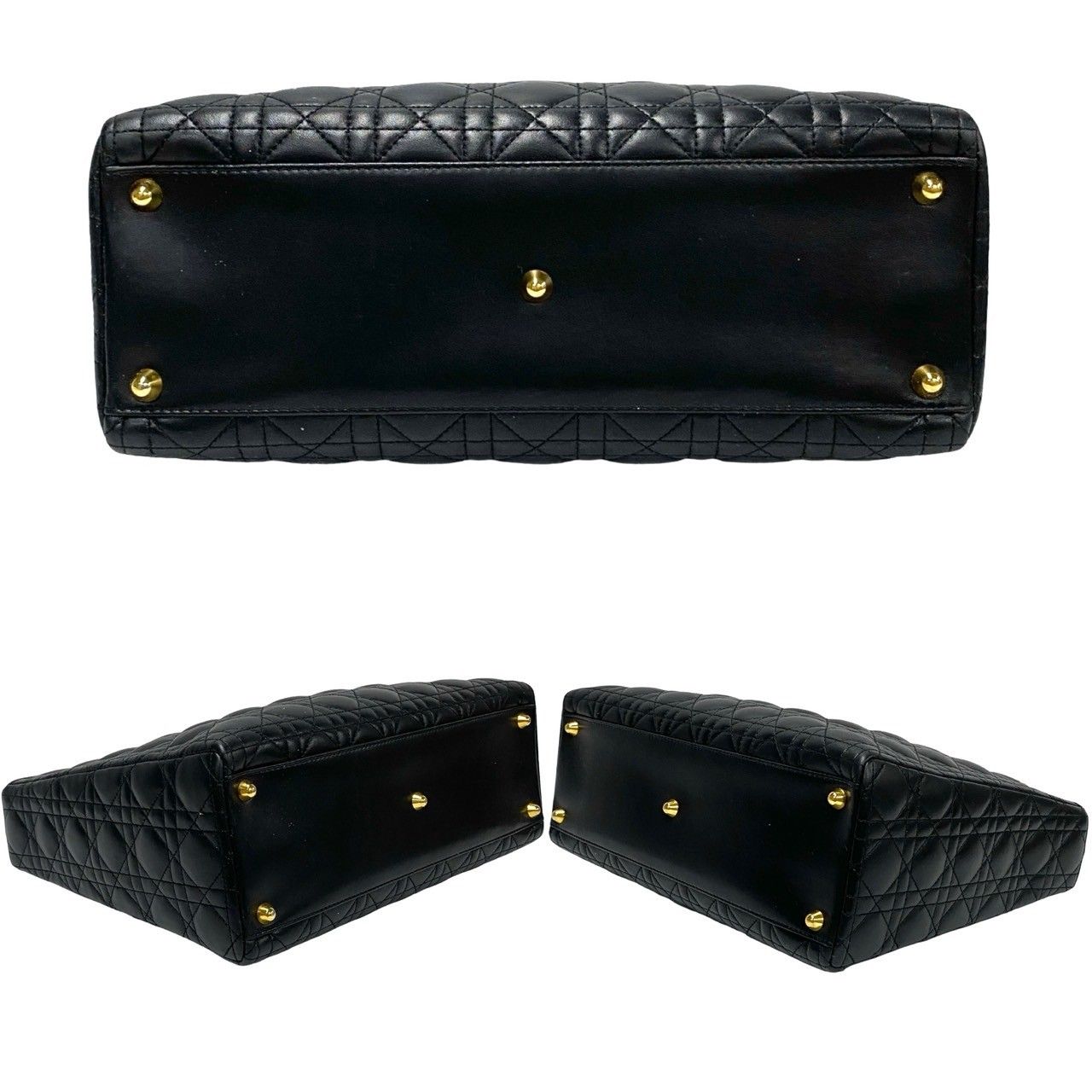 Dior Lady Cannage Stitch Leather Handbag Mini Tote Black
