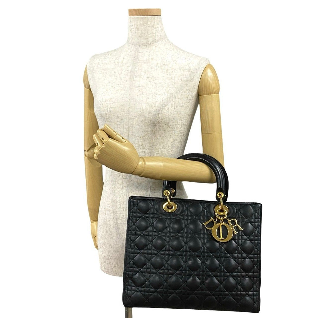 Dior Lady Cannage Stitch Leather Handbag Mini Tote Black