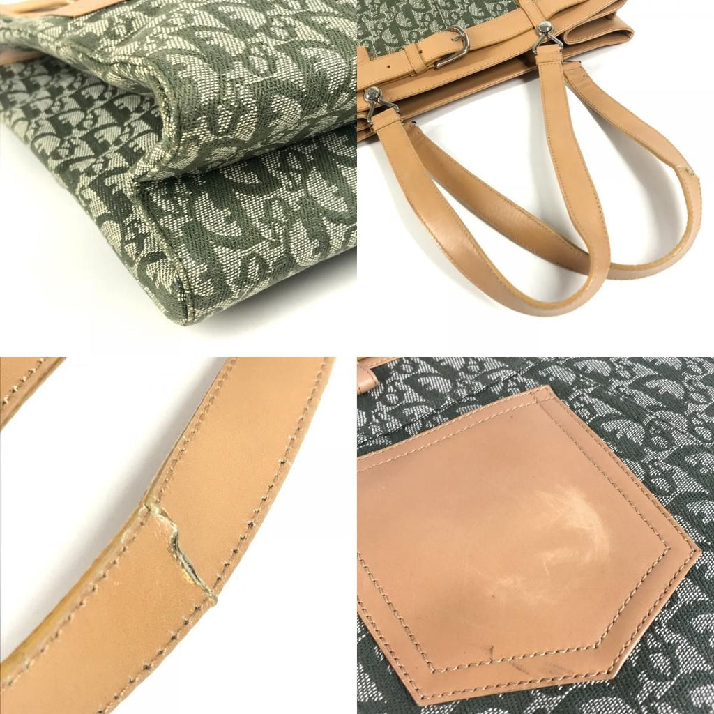 Dior Tote Trotter Logo Leather Canvas Khaki