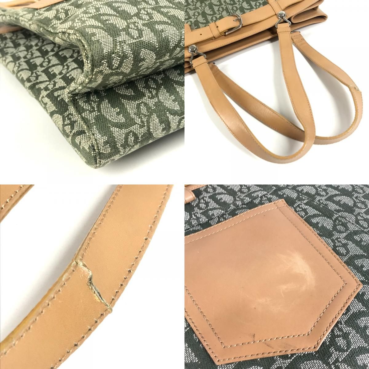 Dior Tote Trotter Logo Leather Canvas Khaki