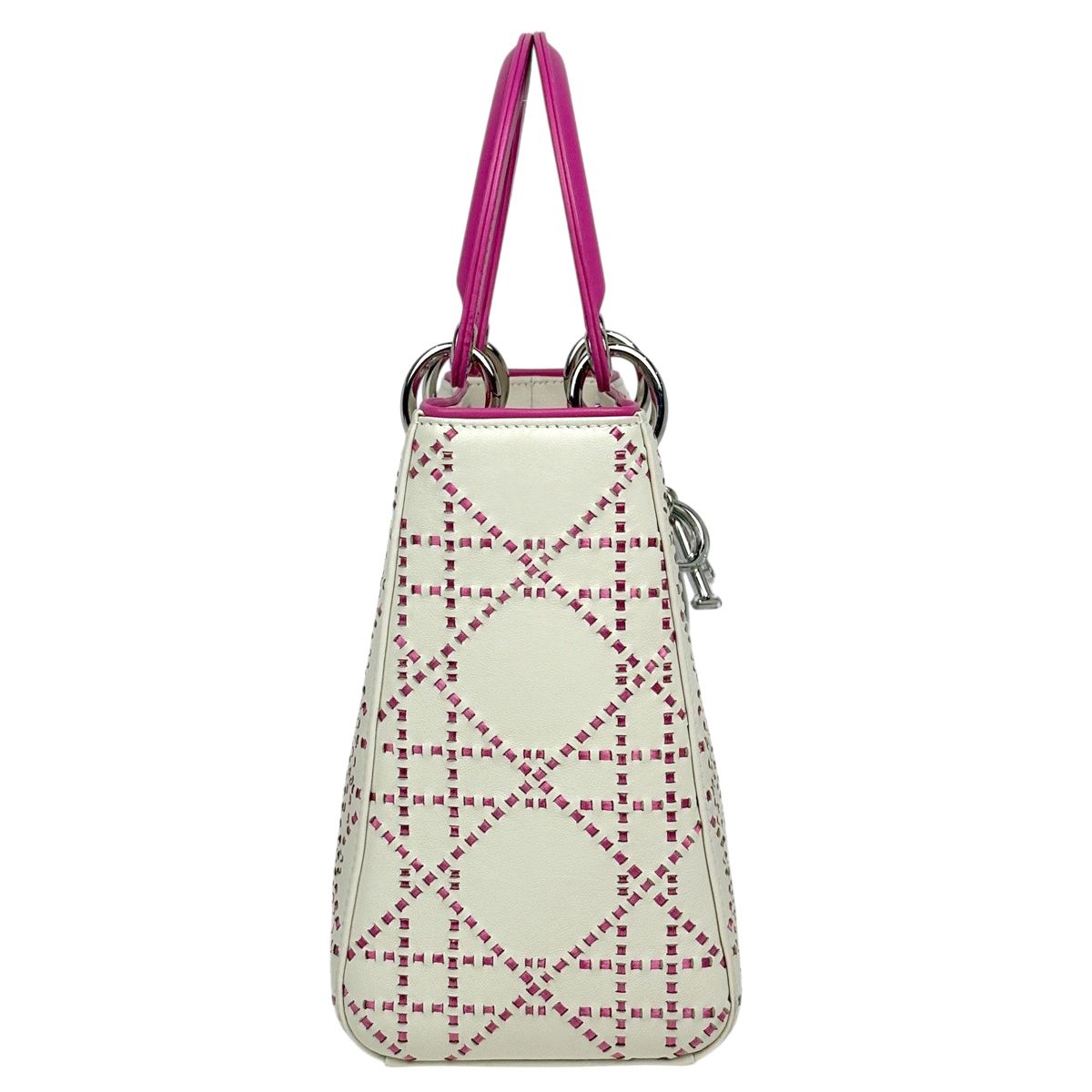 Dior Lady Cannage Bicolor Handbag Leather White Pink