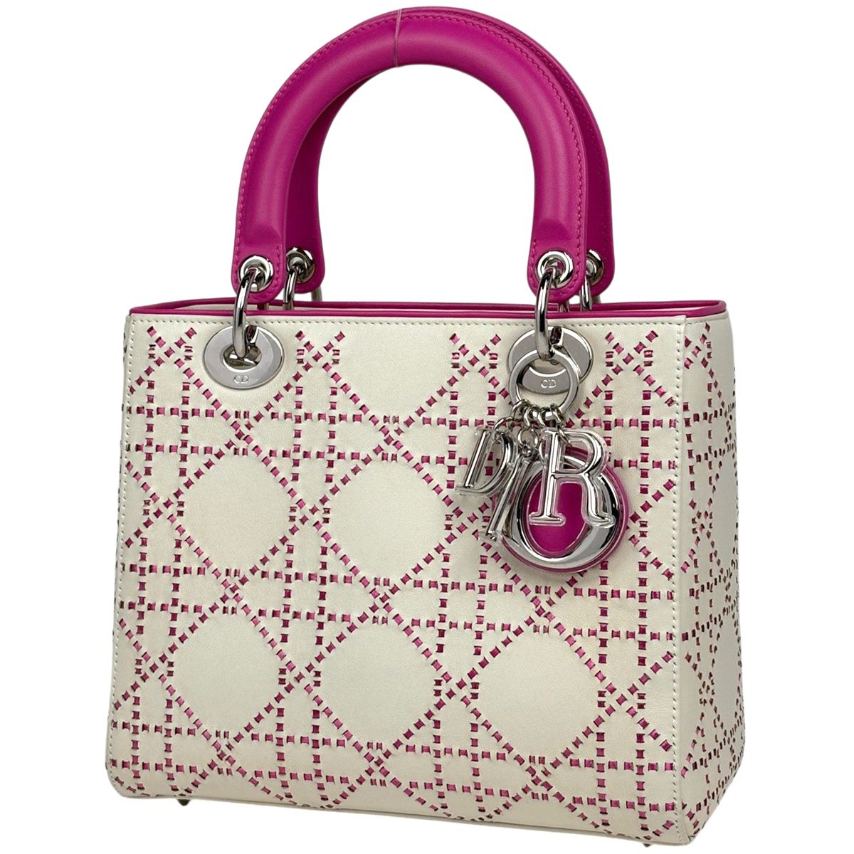 Dior Lady Cannage Bicolor Handbag Leather White Pink