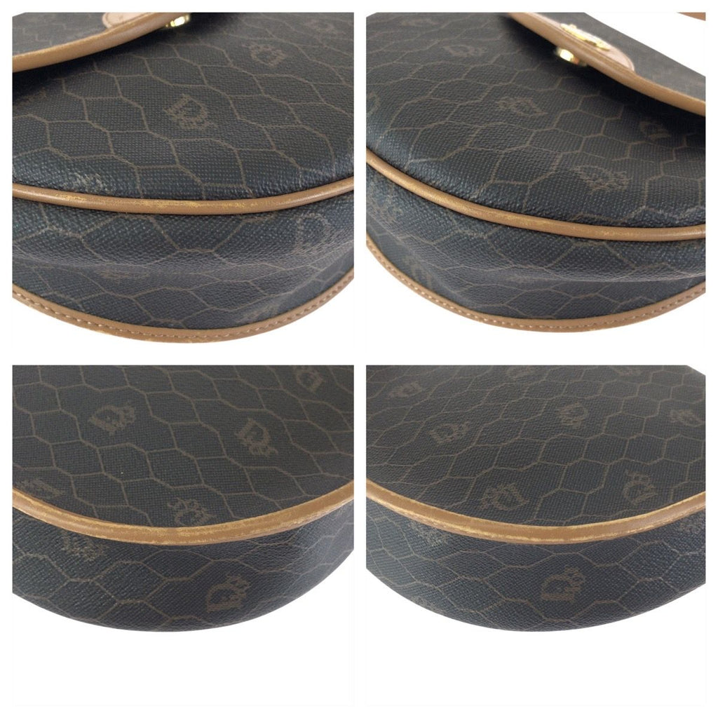 Dior Vintage Honeycomb Pattern Brown Beige Shoulder Bag Pochette