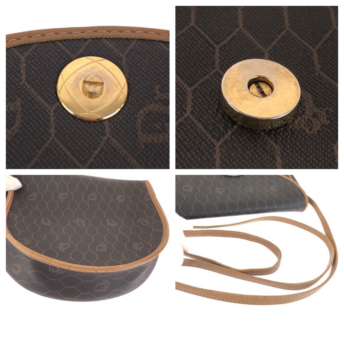 Dior Vintage Honeycomb Pattern Brown Beige Shoulder Bag Pochette