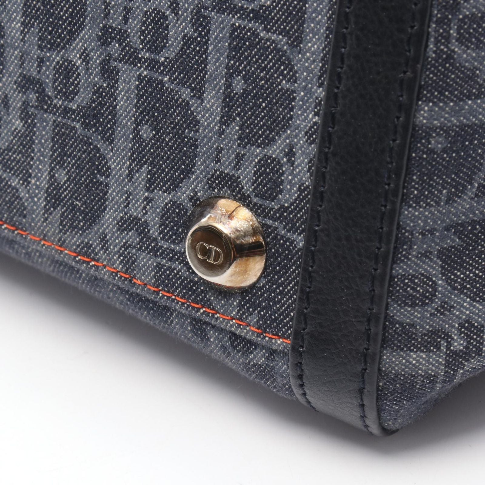 Dior Dio Handbag Tobta Navy Black Orange Denim Leather