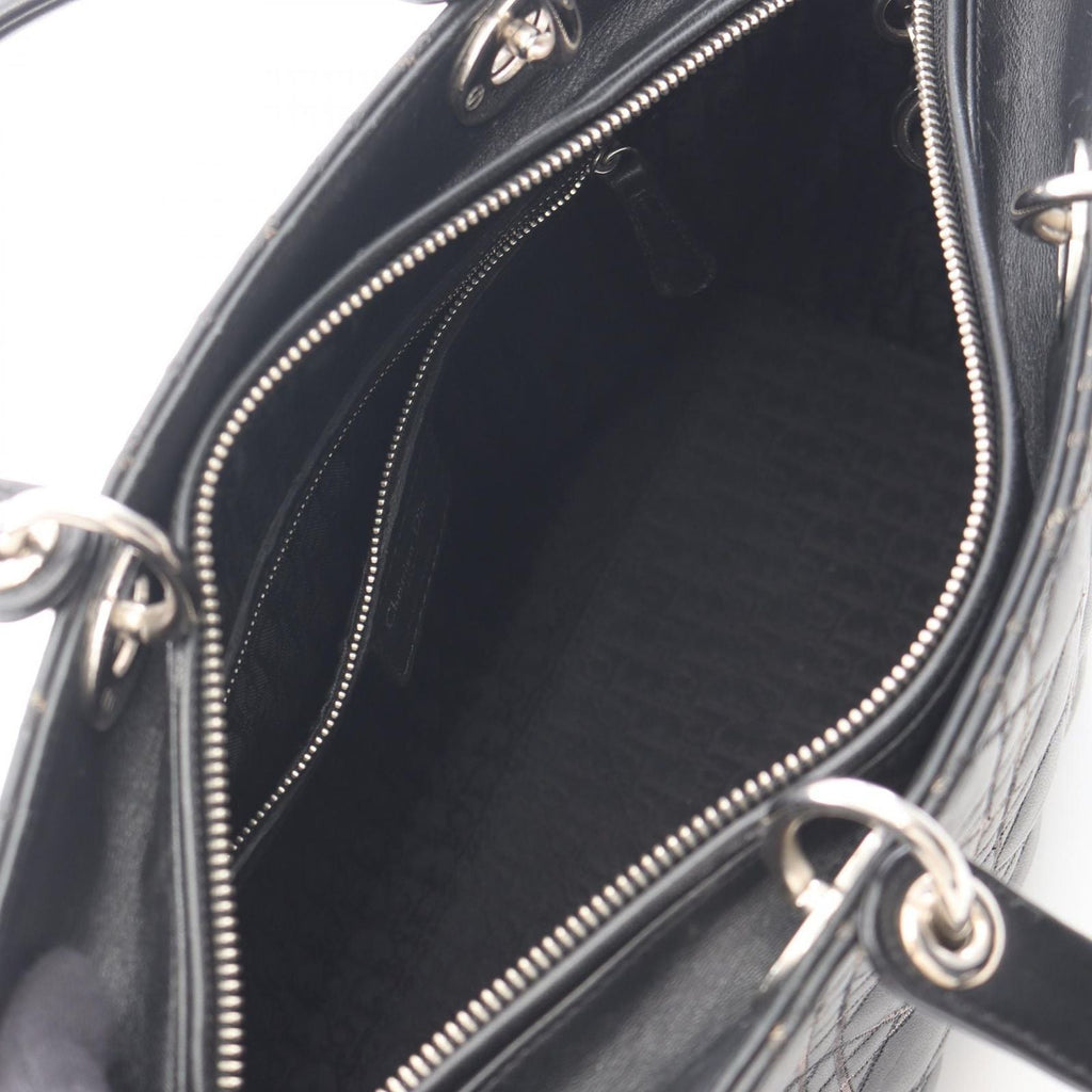 Dior Dio Handbag Ladydio Cannage Black Leather 2-Way Tote