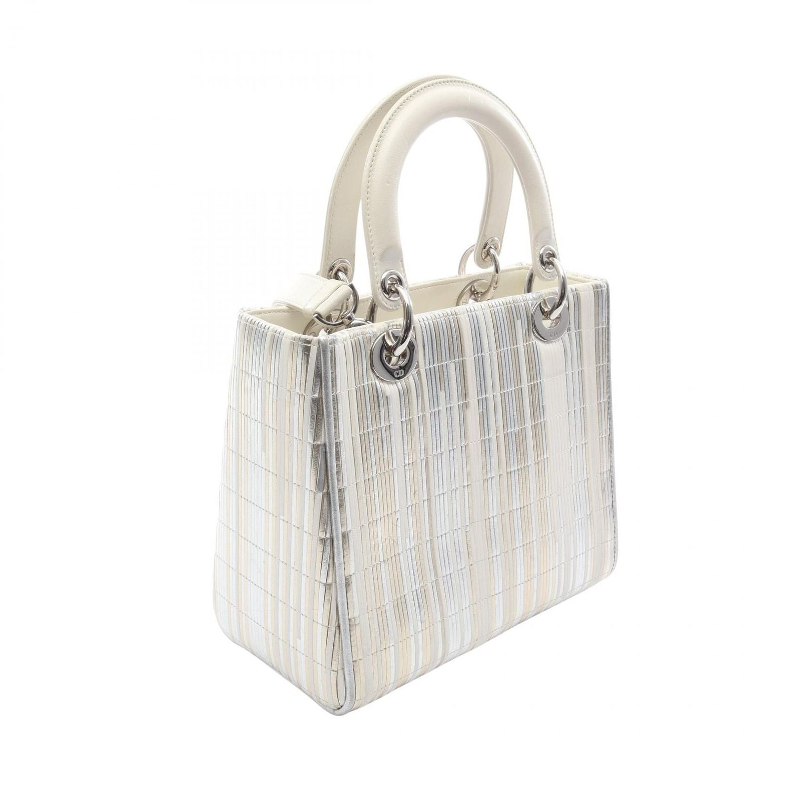 Dior Handbag Lady Dior 2-Way White Gold Silver Leather Tote