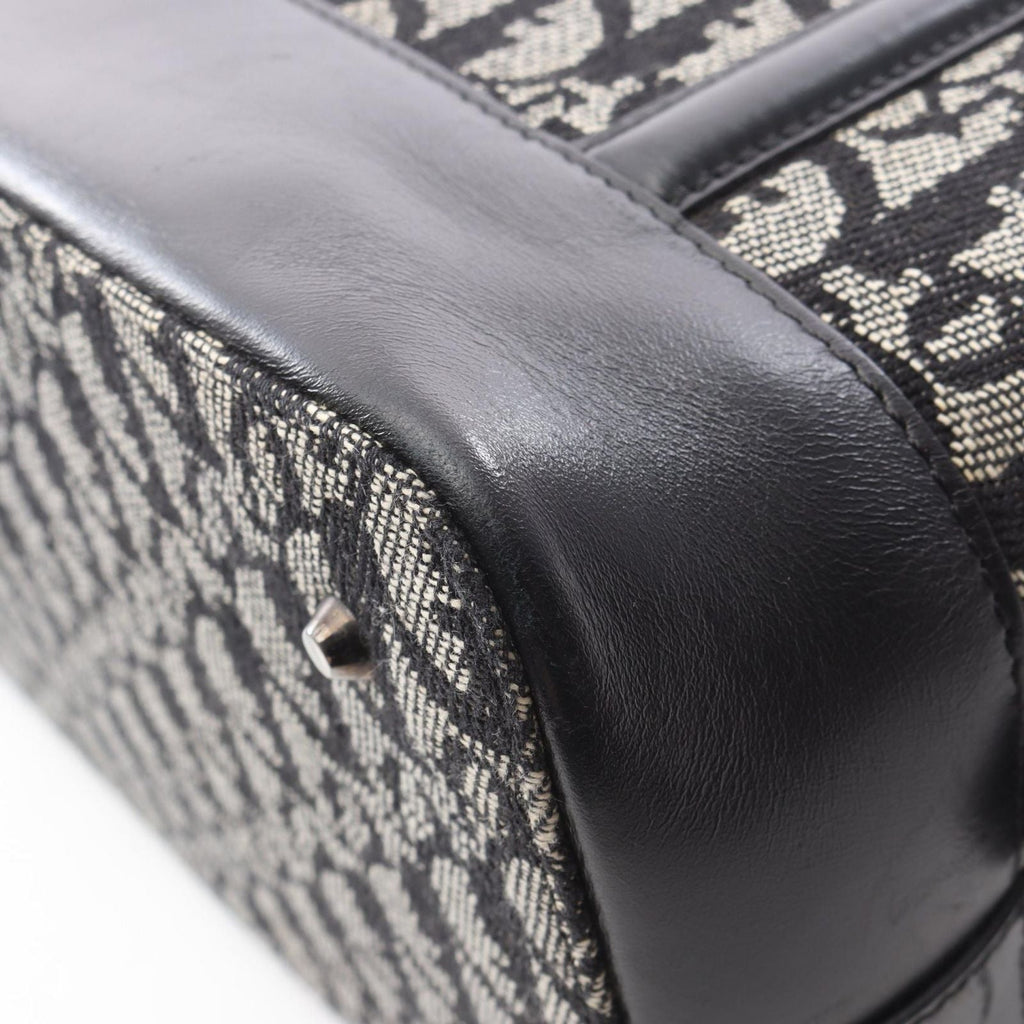 Dior Handbag Trotter Black Beige Canvas Leather Hand