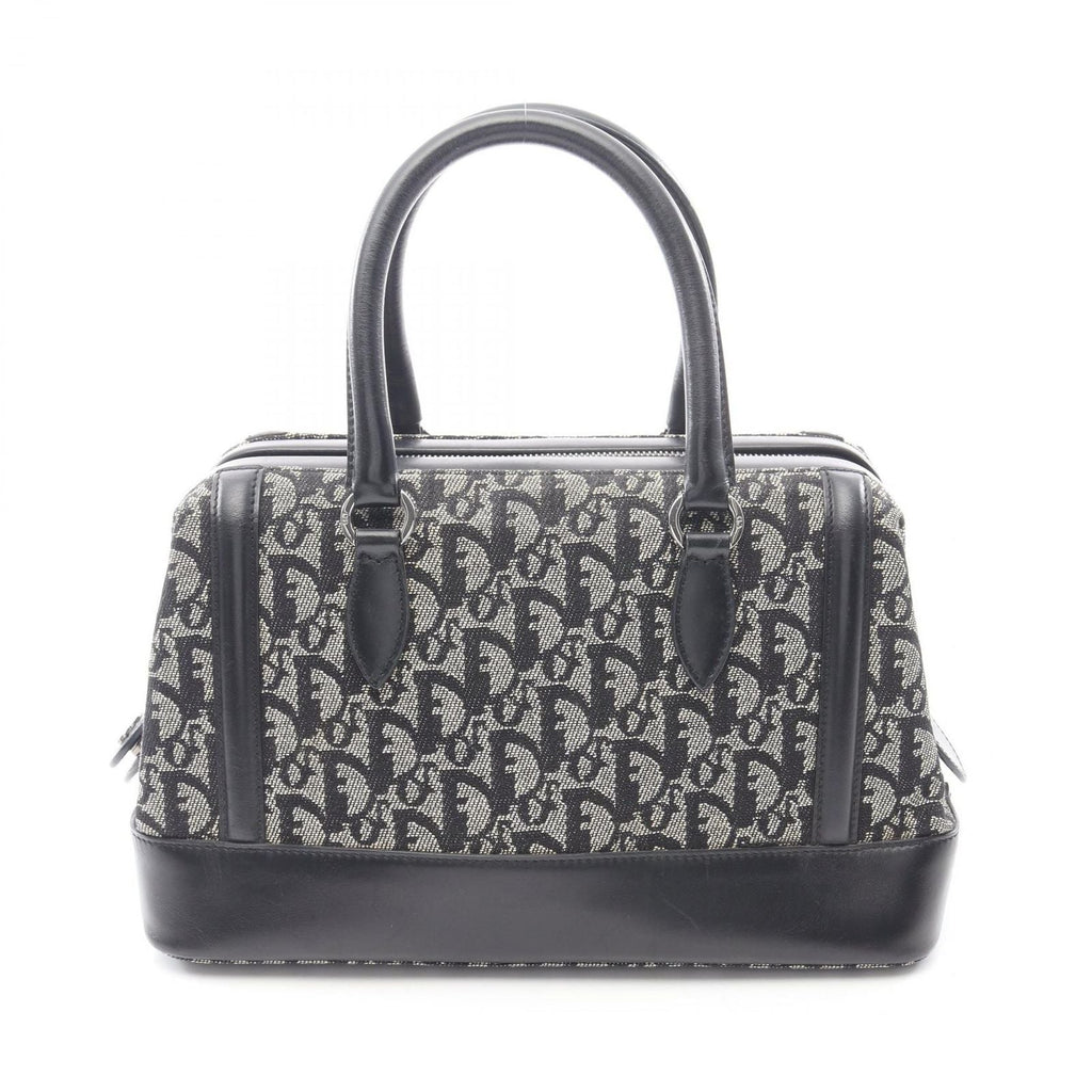 Dior Handbag Trotter Black Beige Canvas Leather Hand