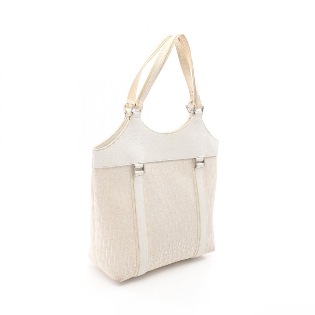 Dior Handbag Strips Tosic Trotter Ivory Canvas Leather Tote